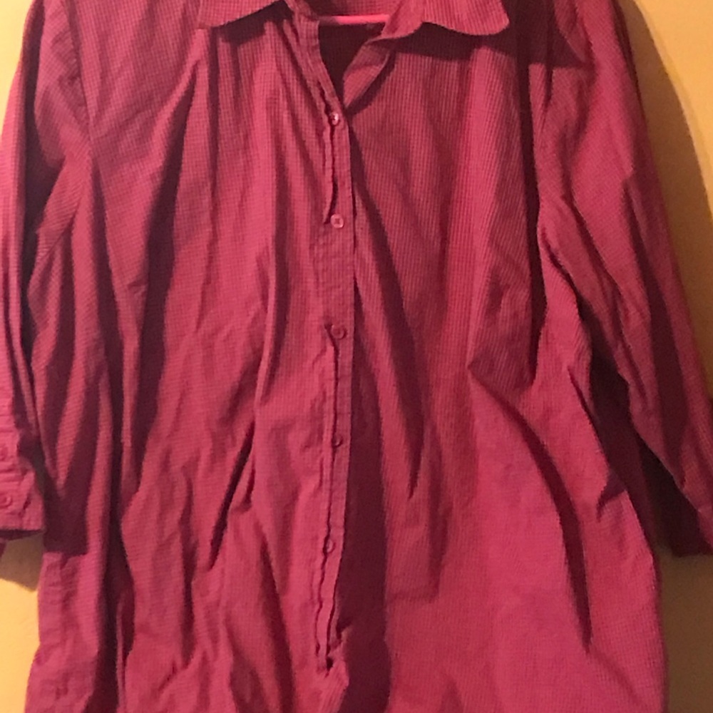 Red, gently worn cotton blouse.